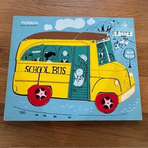 Vintage Playskool Wooden Tray Puzzle School Bus 330-18 Complete 15 Pieces